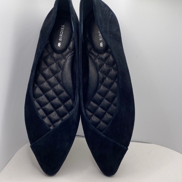 Birdies The Goldfinch Pionted Toe Flat in Caviar Black Suede - Picture 4 of 4